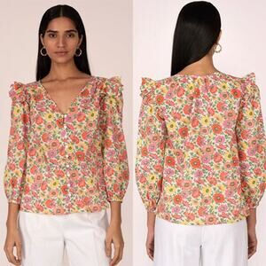 NWT Banjanan Elsa Daisy Nectar V-Neckline Long Slveeve Button Down Top Sz: Small